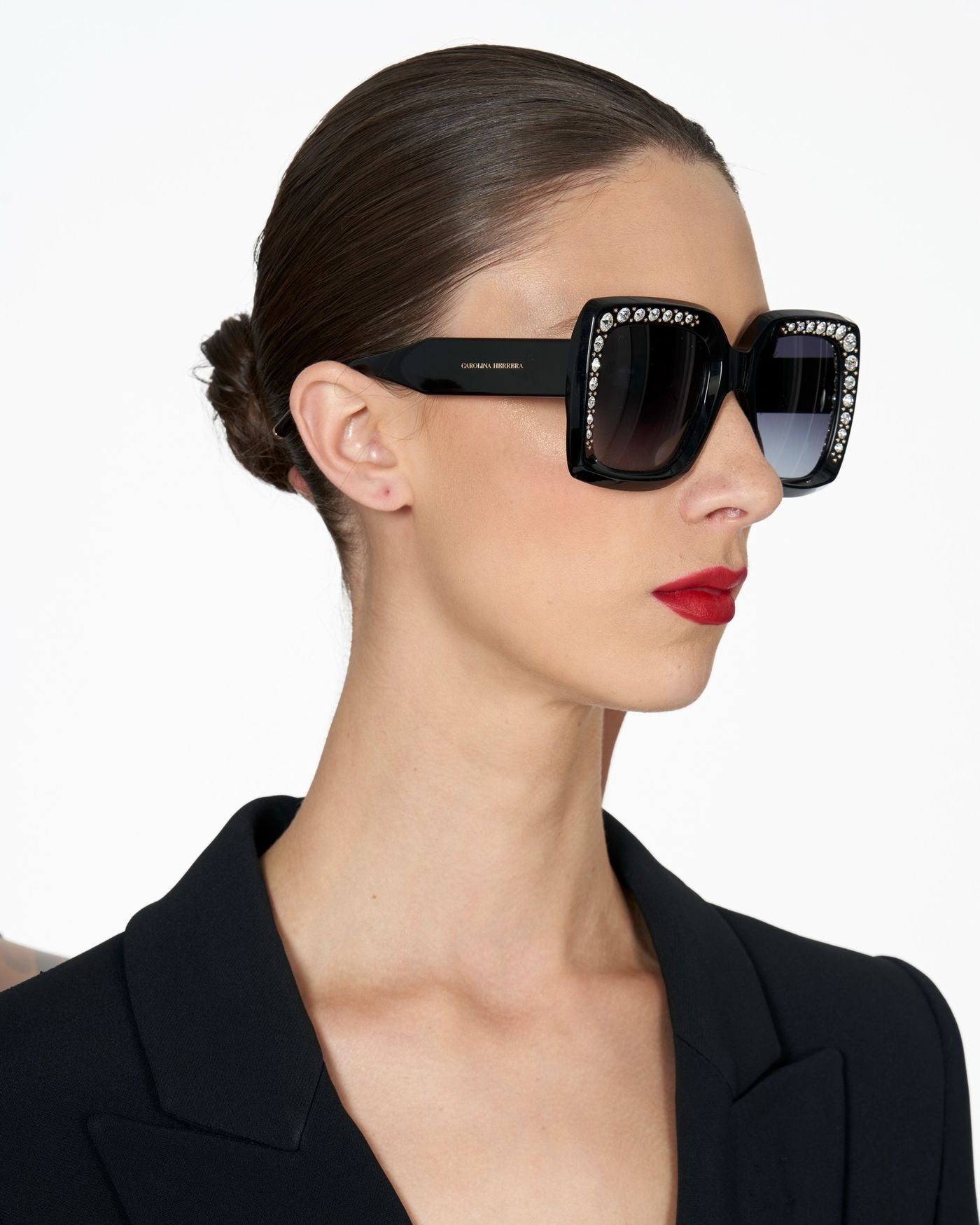 Crystal & Stud Embellished Oversized Square Sunglasses