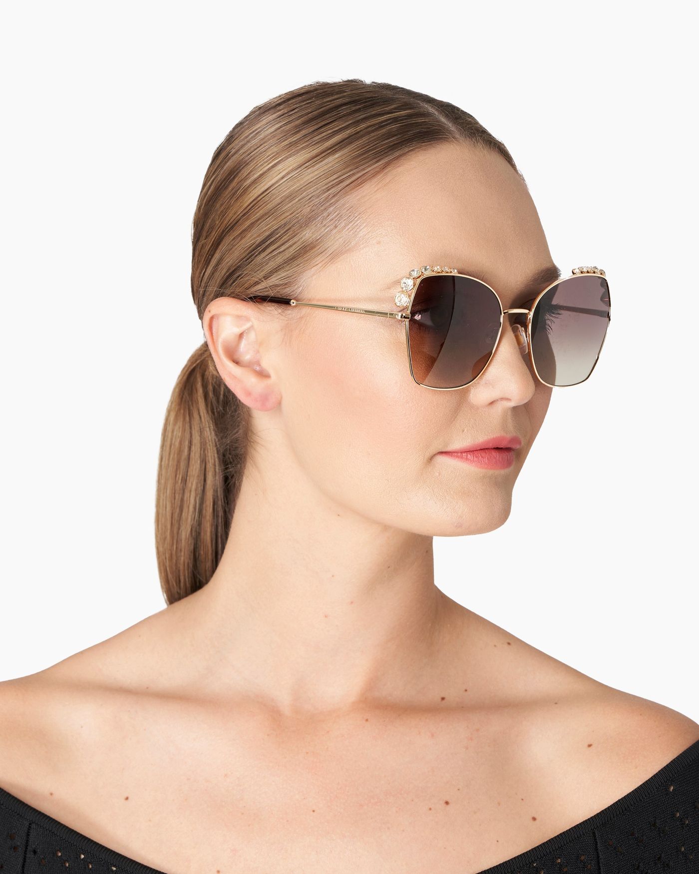 Crystal-Embellished Oversized Round Metal Sunglasses