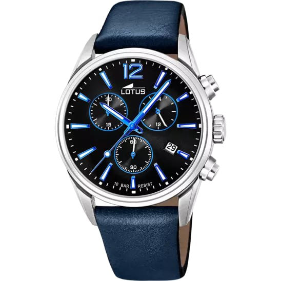 LOTUS MEN'S BLACK CHRONO LEATHER WATCH BRACELET 18691/6