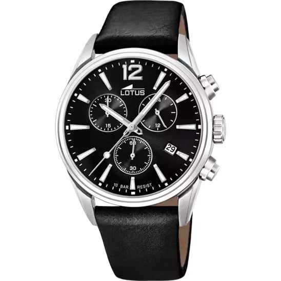 LOTUS MEN'S BLACK CHRONO LEATHER WATCH BRACELET 18691/3