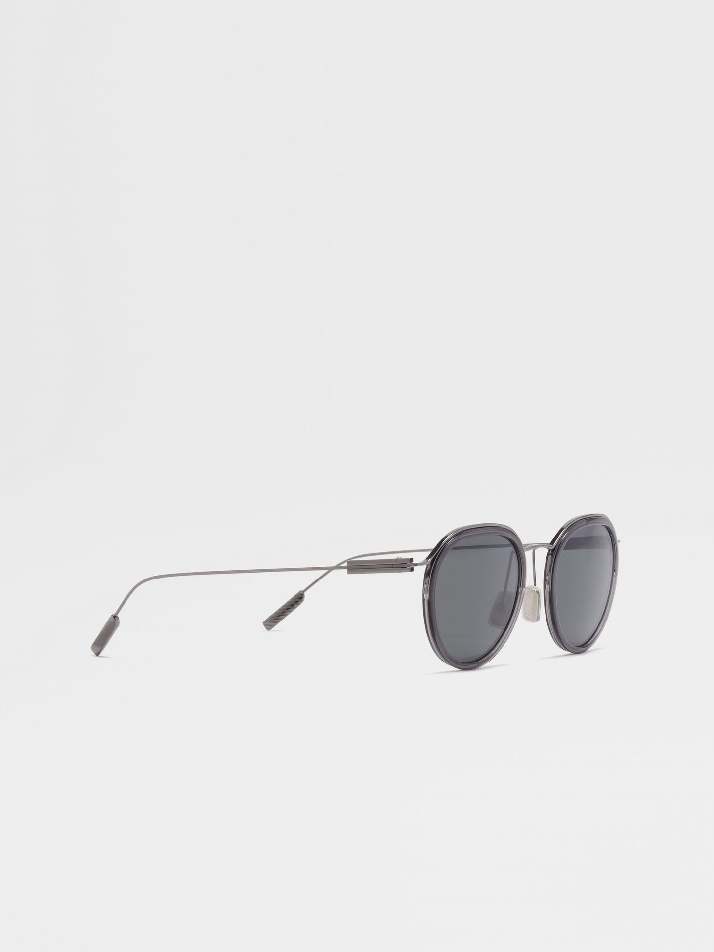 TRANSPARENT GREY AND DARK RUTHENIUM ACETATE AND METAL SUNGLASSES