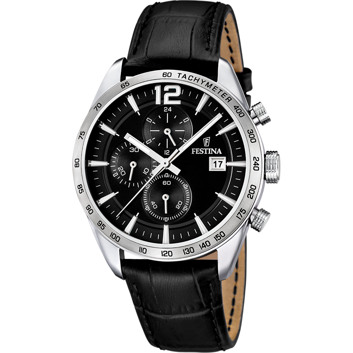FESTINA TIMELESS CHRONOGRAPH WATCH F16760/4 BLACK LEATHER STRAP, MEN'S.