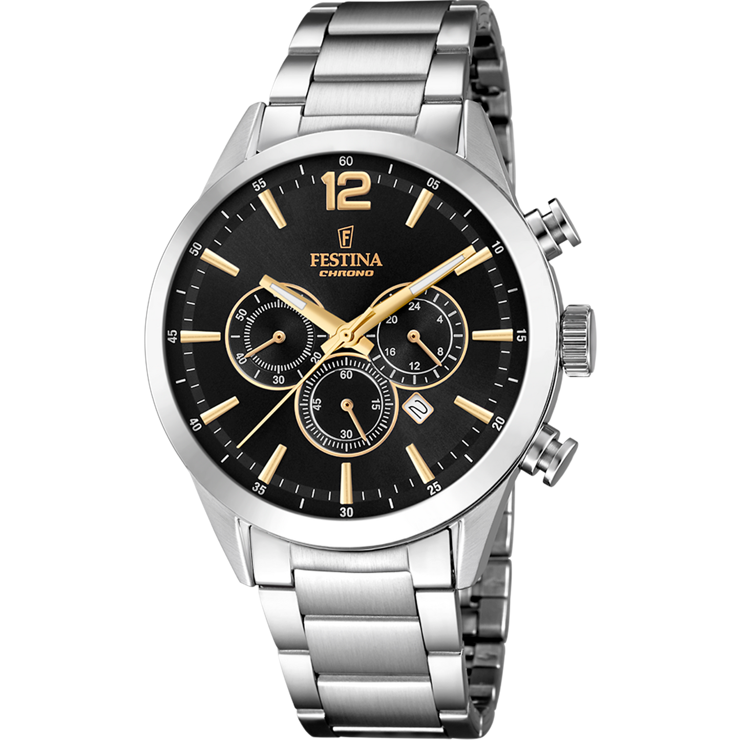 FESTINA TIMELESS CHRONOGRAPH WATCH F20343/4 BLACK STEEL STRAP, MEN'S.