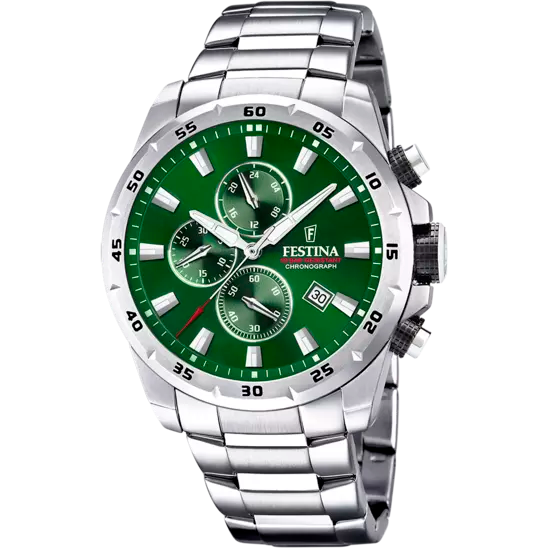 FESTINA TIMELESS CHRONOGRAPH WATCH F20463/3 GREEN STEEL STRAP, MEN