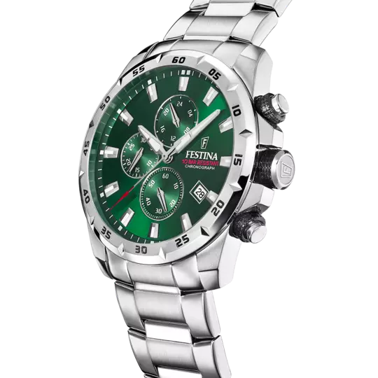 FESTINA TIMELESS CHRONOGRAPH WATCH F20463/3 GREEN STEEL STRAP, MEN