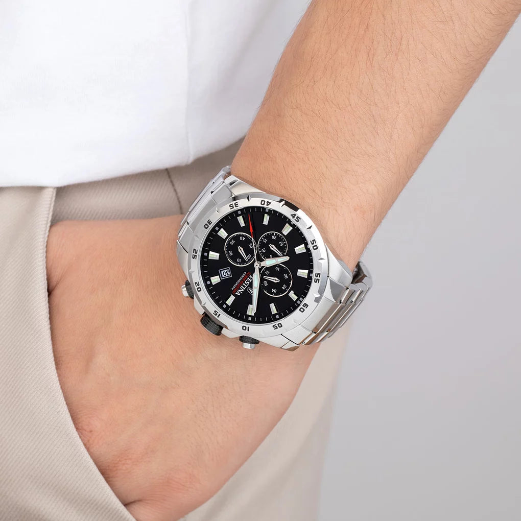 FESTINA TIMELESS CHRONOGRAPH WATCH F20463/4 BLACK STEEL STRAP, MEN