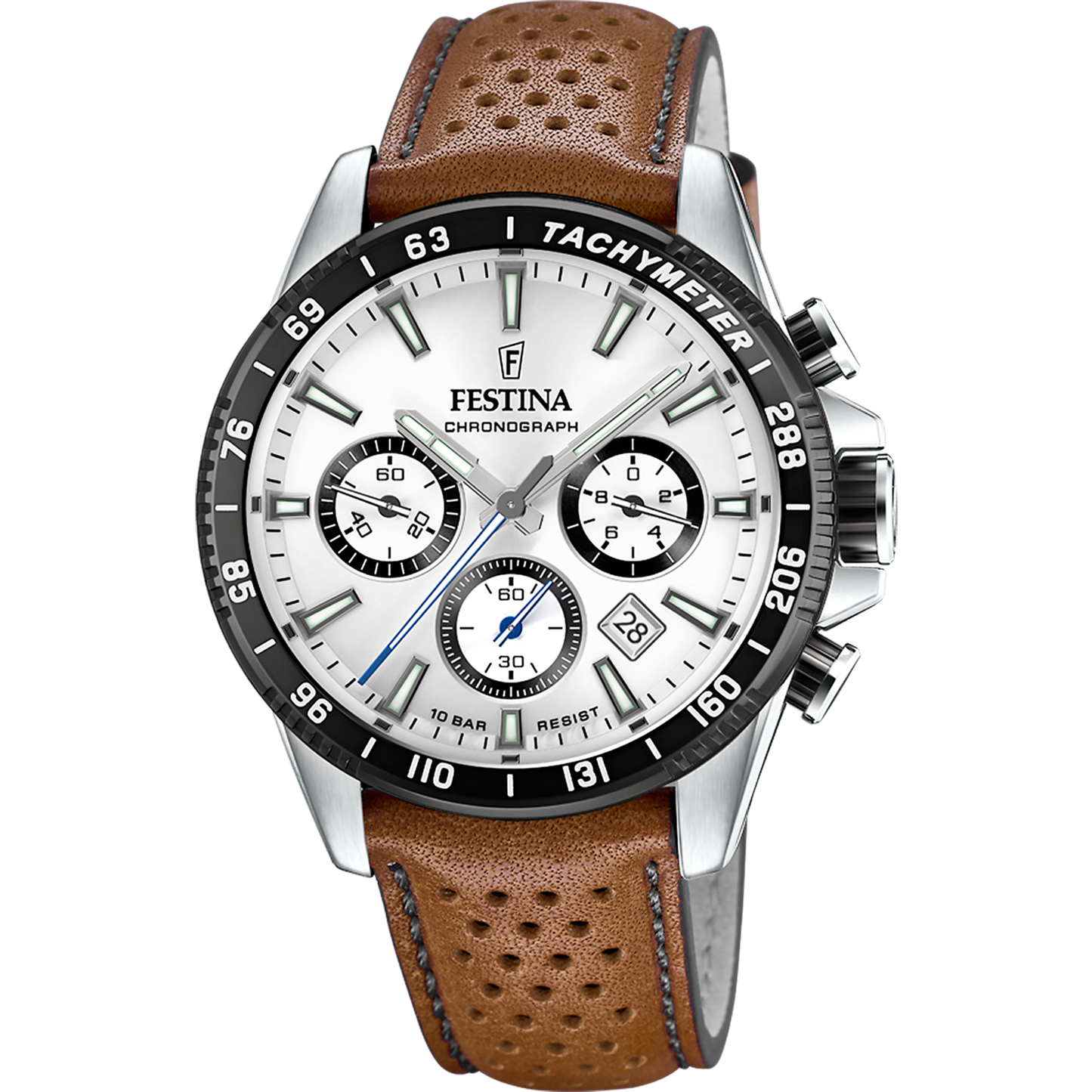 FESTINA WATCH F20561/1 SILVER LEATHER STRAP, MEN'S