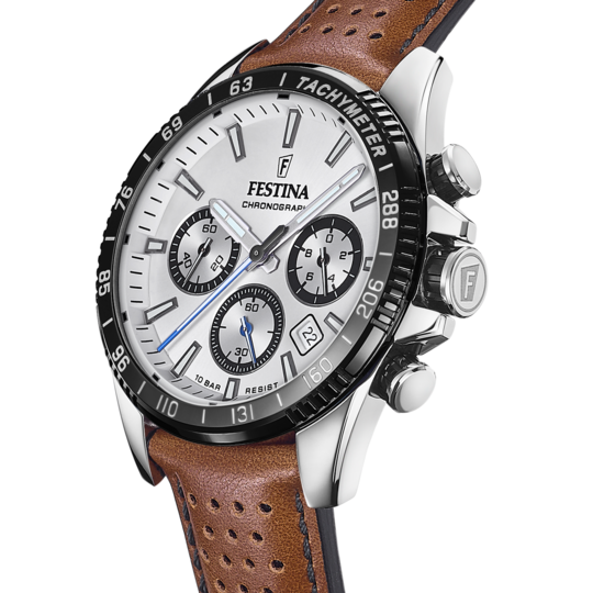 FESTINA WATCH F20561/1 SILVER LEATHER STRAP, MEN'S