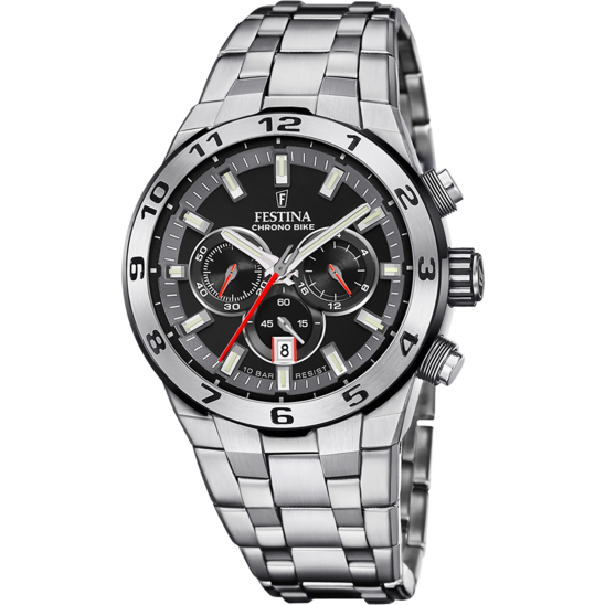 MEN'S FESTINA CHRONO BIKE WATCH BLACK WITH STEEL STRAP F20670/6