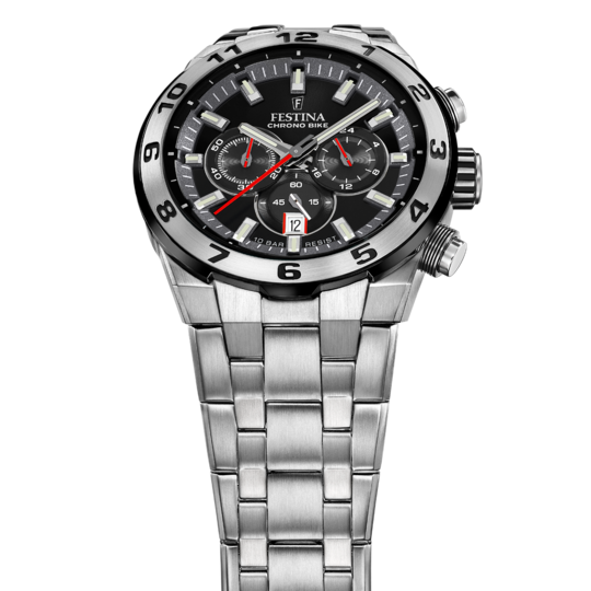 MEN'S FESTINA CHRONO BIKE WATCH BLACK WITH STEEL STRAP F20670/6