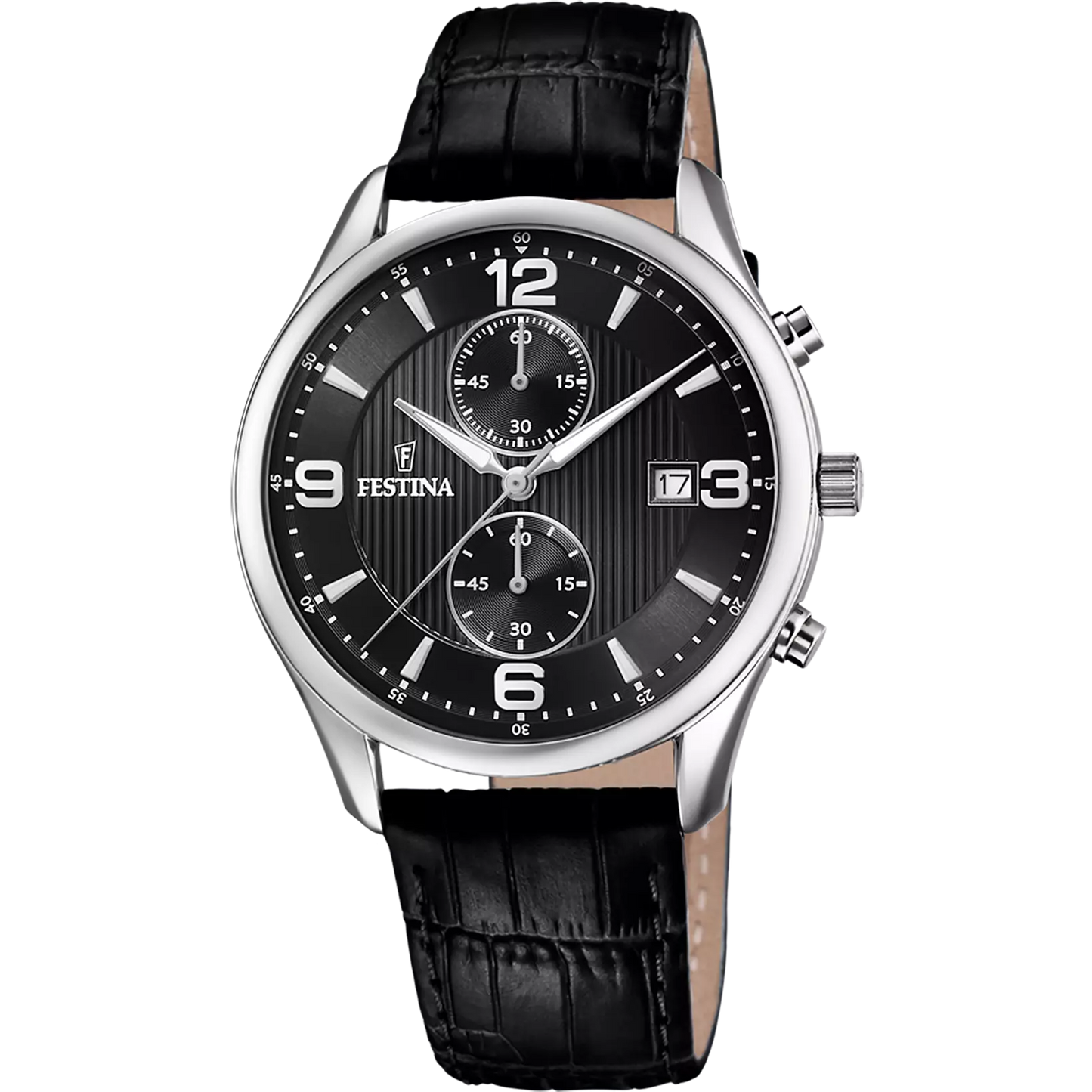 FESTINA TIMELESS CHRONOGRAPH WATCH F6855/8 BLACK LEATHER STRAP, MEN'S.