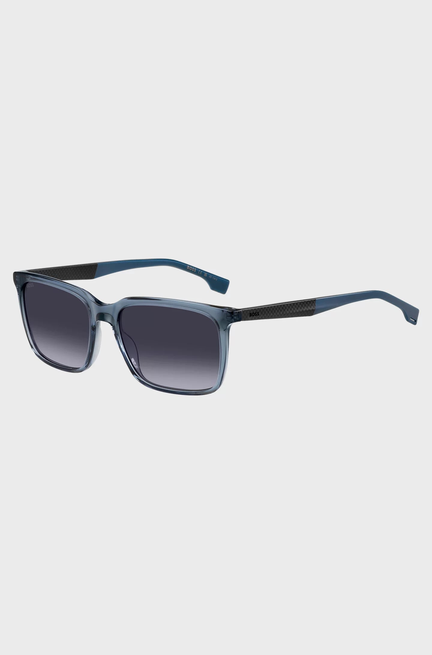 BLUE-ACETATE SUNGLASSES WITH PATTERNED CARBON-FIBRE TEMPLES