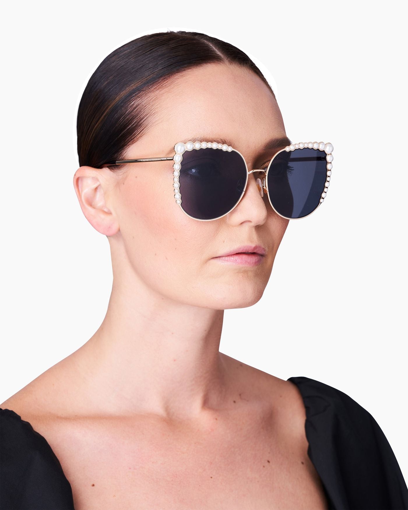 Pearl-Frame Oversized Round Sunglasses