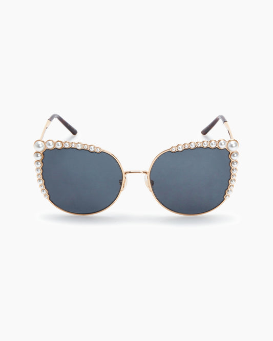 Pearl-Frame Oversized Round Sunglasses