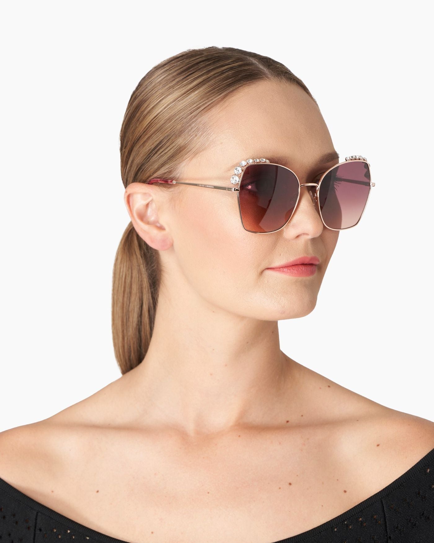 Crystal-Embellished Oversized Round Metal Sunglasses