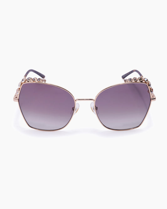 Crystal-Embellished Oversized Round Metal Sunglasses