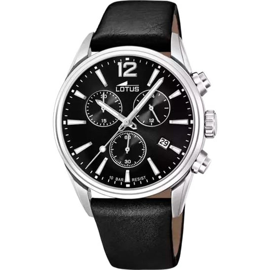 LOTUS MEN'S BLACK CHRONO LEATHER WATCH BRACELET 18691/3