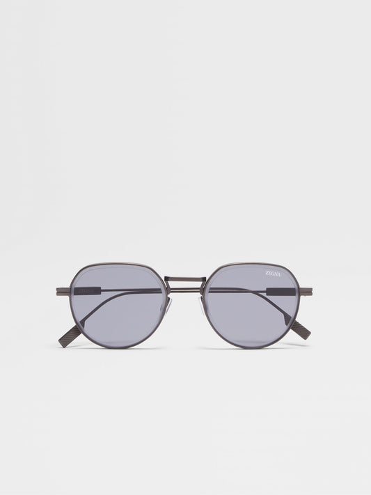 TRANSPARENT GREY AND DARK RUTHENIUM ACETATE AND METAL SUNGLASSES