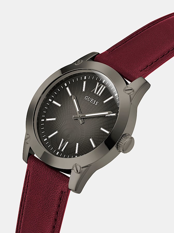 Suede leather analogue watch