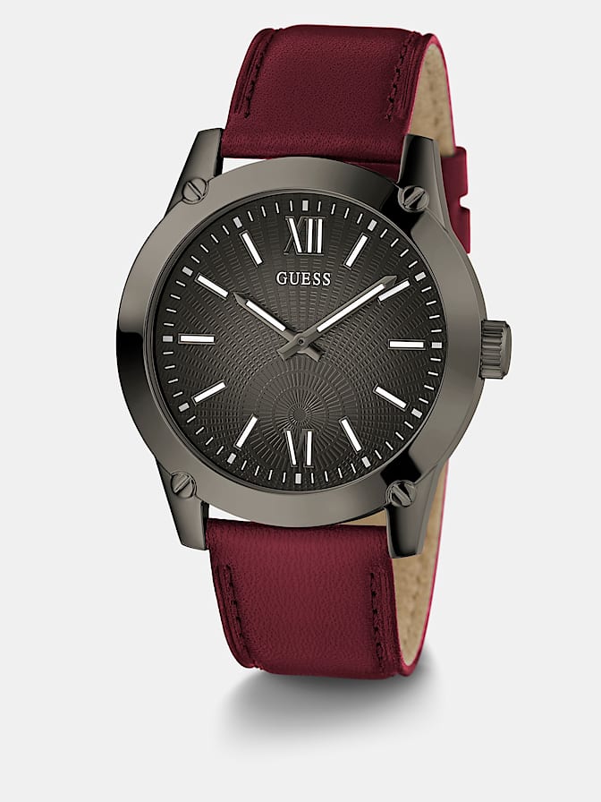 Suede leather analogue watch