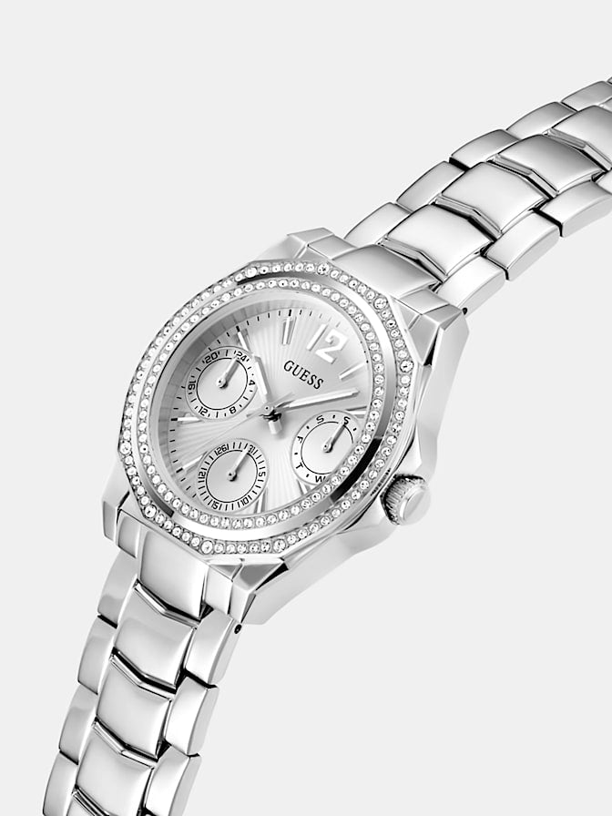 Multi-function watch with crystal appliqué detailing