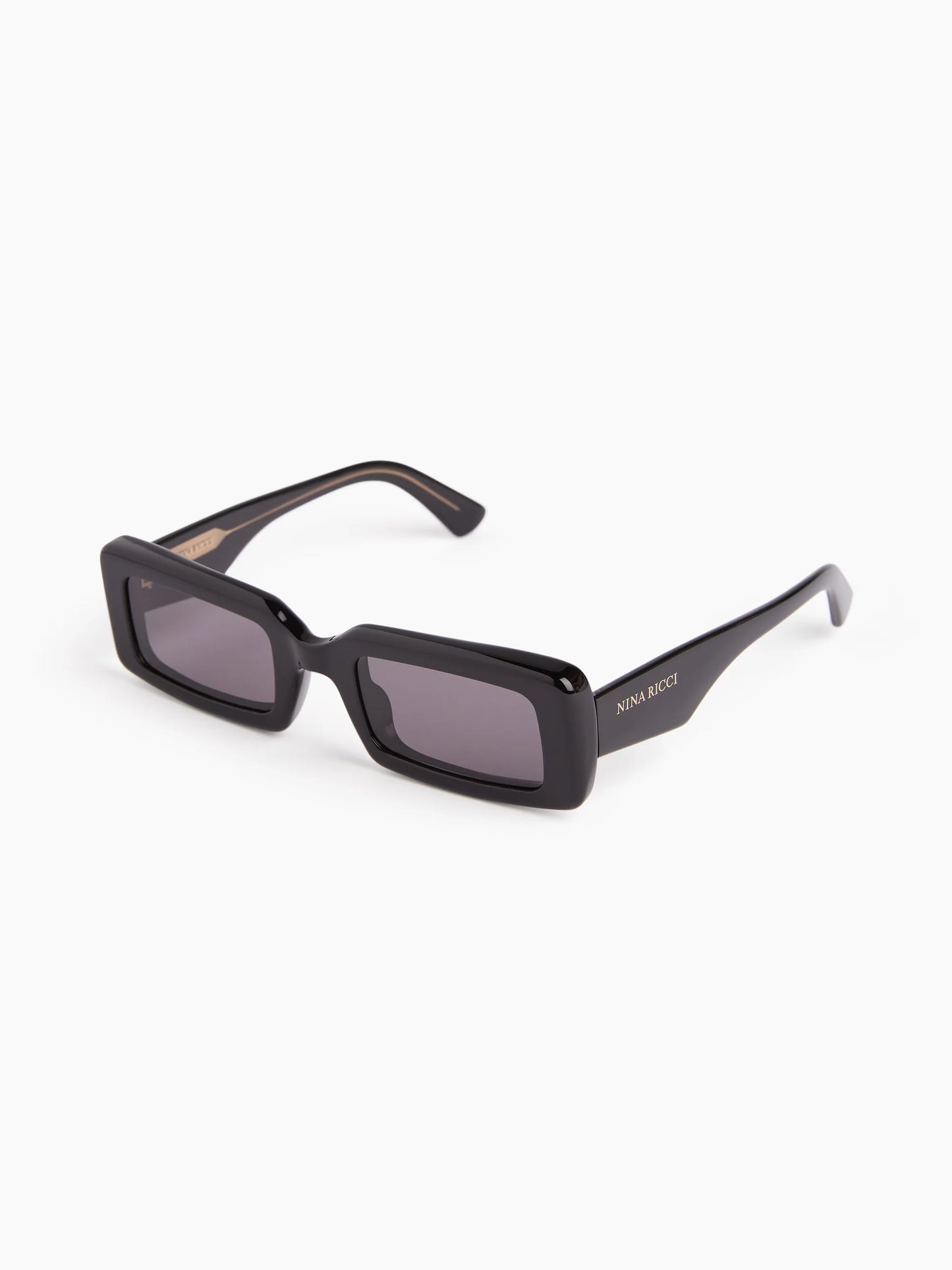 WAVES RECTANGULAR SHINY BLACK SUNGLASSES