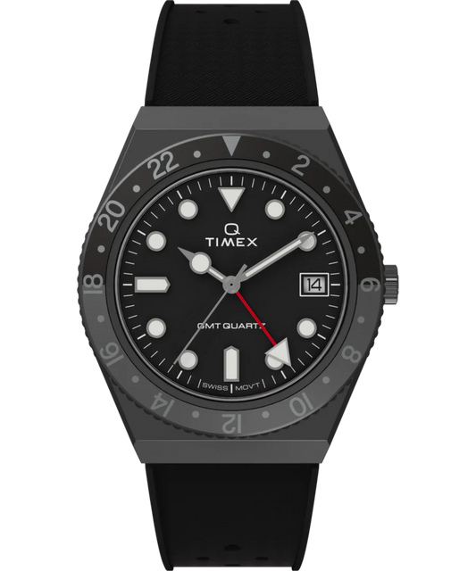 Q Timex GMT 38mm Synthetic Rubber Strap Watch