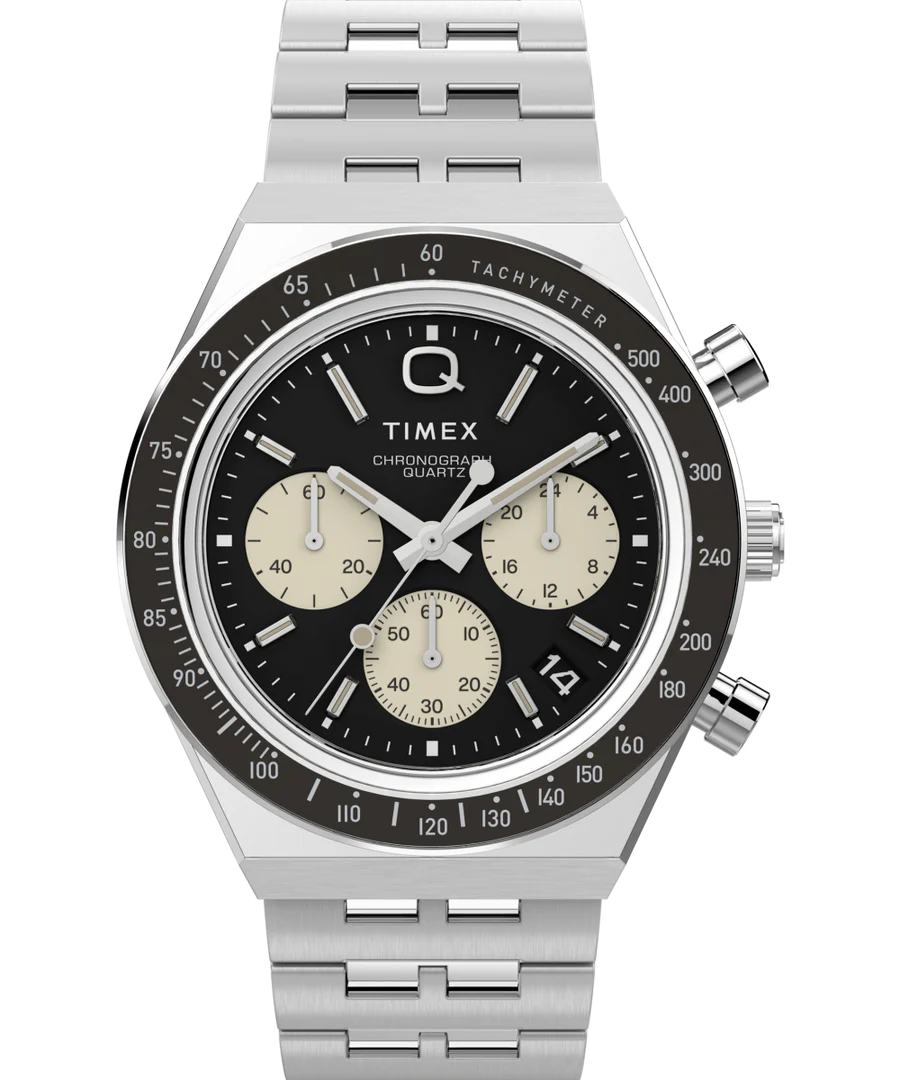 Q Timex Chronograph 40mm Stainless Steel Bracelet Watch