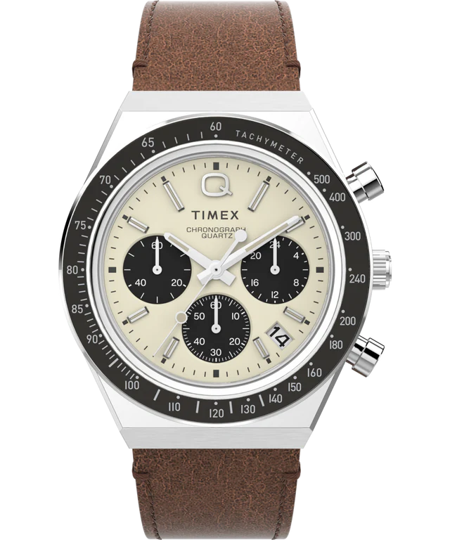 Q Timex Chronograph 40mm Leather Strap Watch