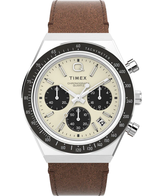 Q Timex Chronograph 40mm Leather Strap Watch