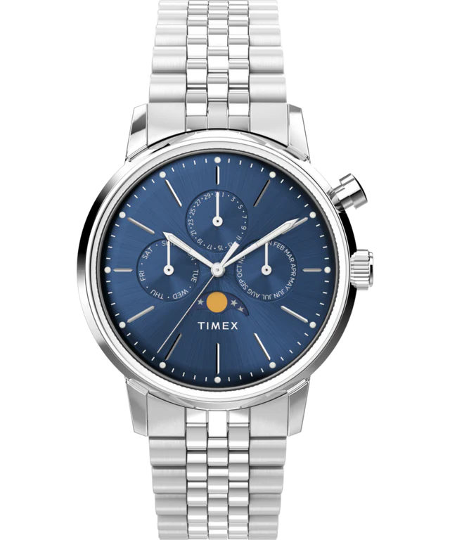 Marlin® Moon Phase 40mm Stainless Steel Bracelet Watch