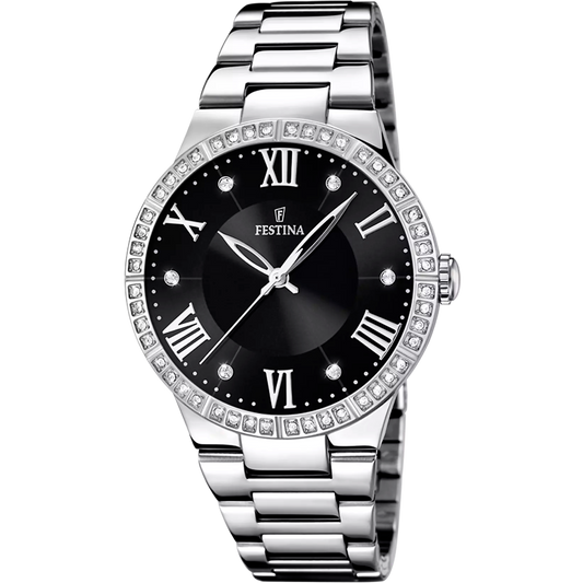 FESTINA BOYFRIEND WATCH F16719/2 BLACK STEEL STRAP, WOMEN'S