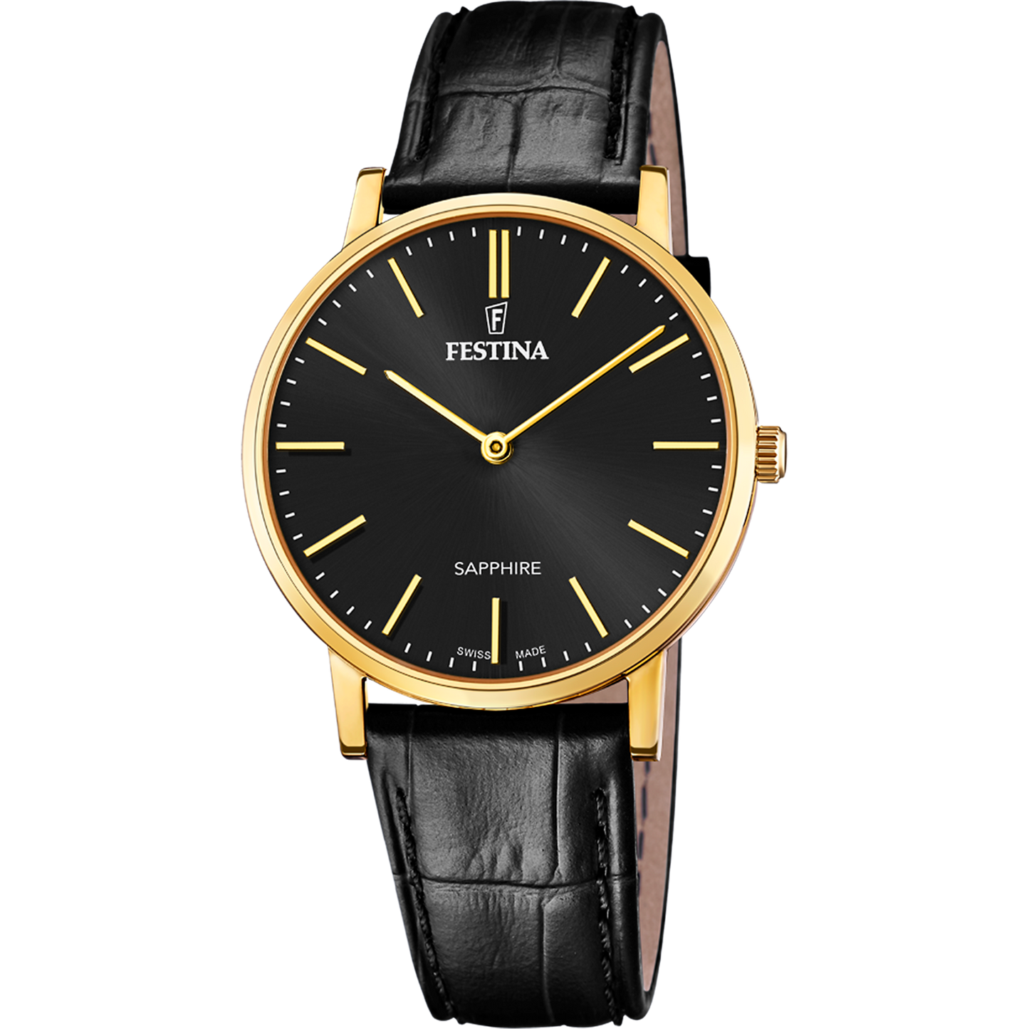 FESTINA SWISS MADE WATCH F20016/3 BLACK LEATHER STRAP, MEN'S