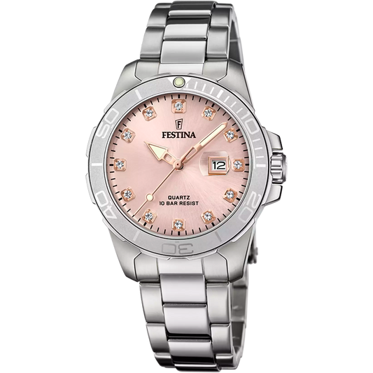 FESTINA BOYFRIEND COLLECTION WATCH F20503/2 PINK STEEL STRAP, WOMEN'S