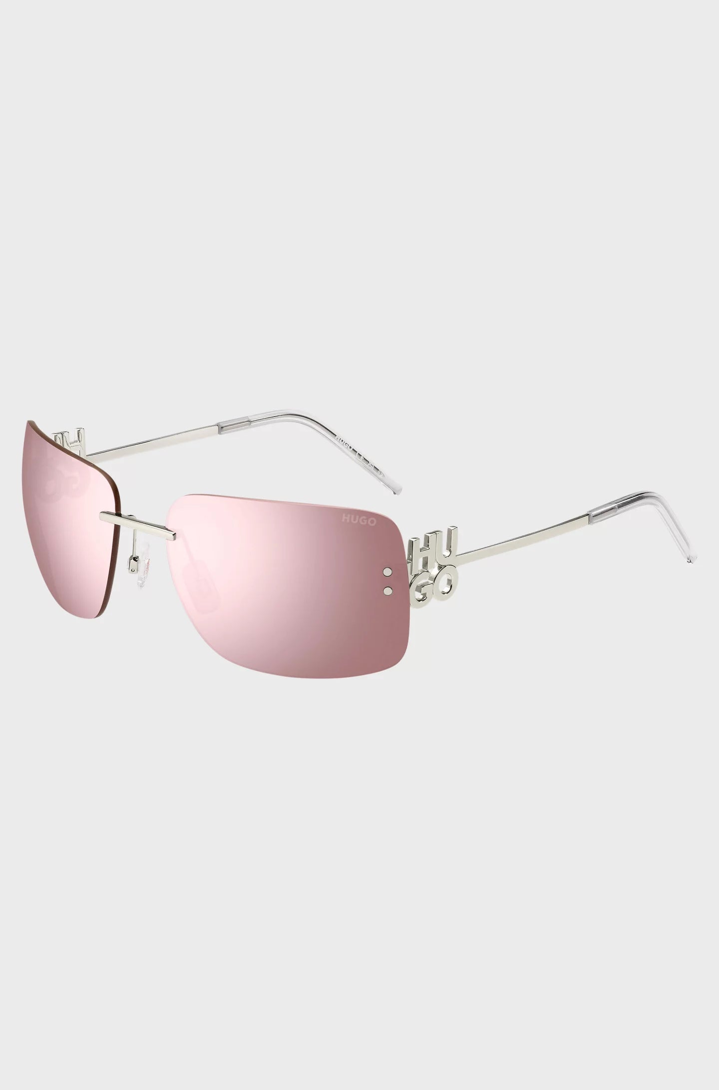 PINK-LENS SUNGLASSES WITH STACKED-LOGO TEMPLES