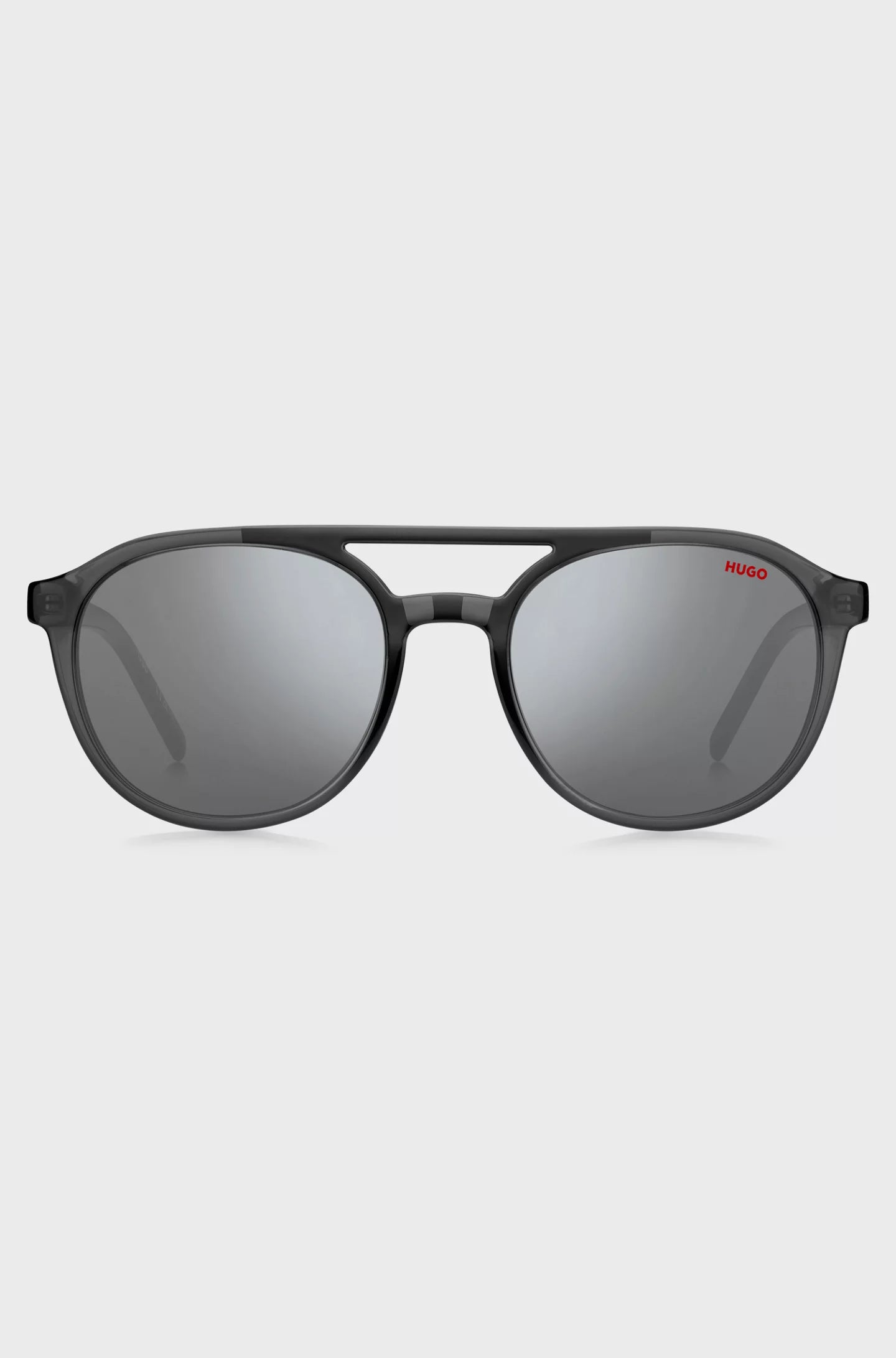 DOUBLE-BRIDGE SUNGLASSES IN GREY ACETATE WITH PATTERNED TEMPLES