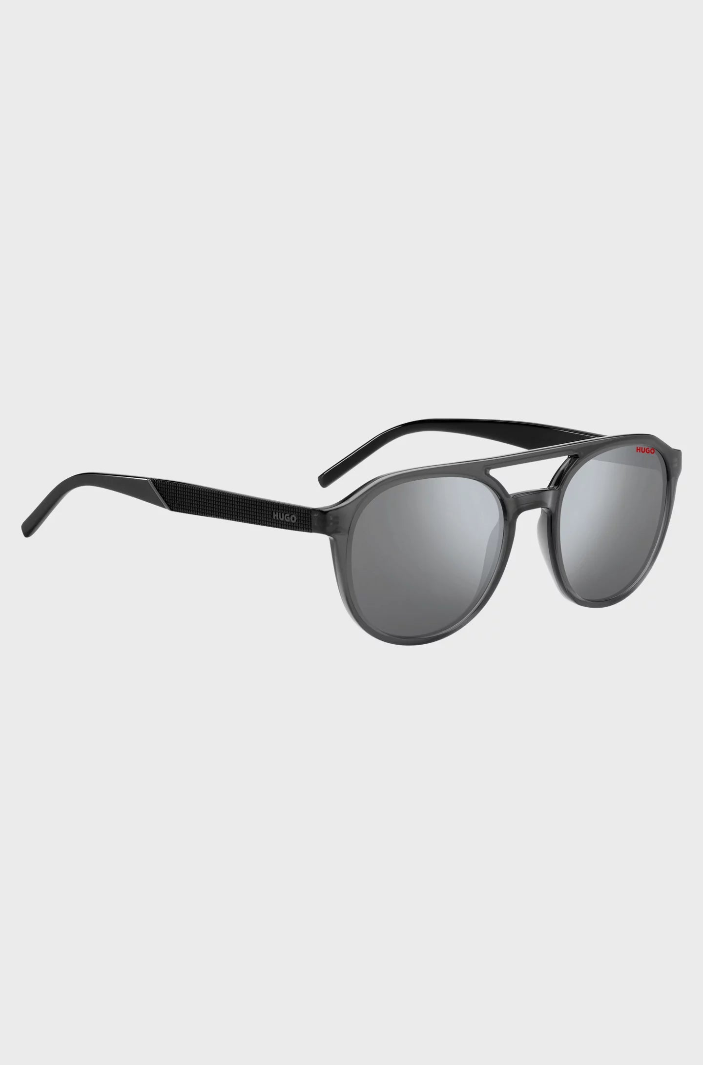 DOUBLE-BRIDGE SUNGLASSES IN GREY ACETATE WITH PATTERNED TEMPLES