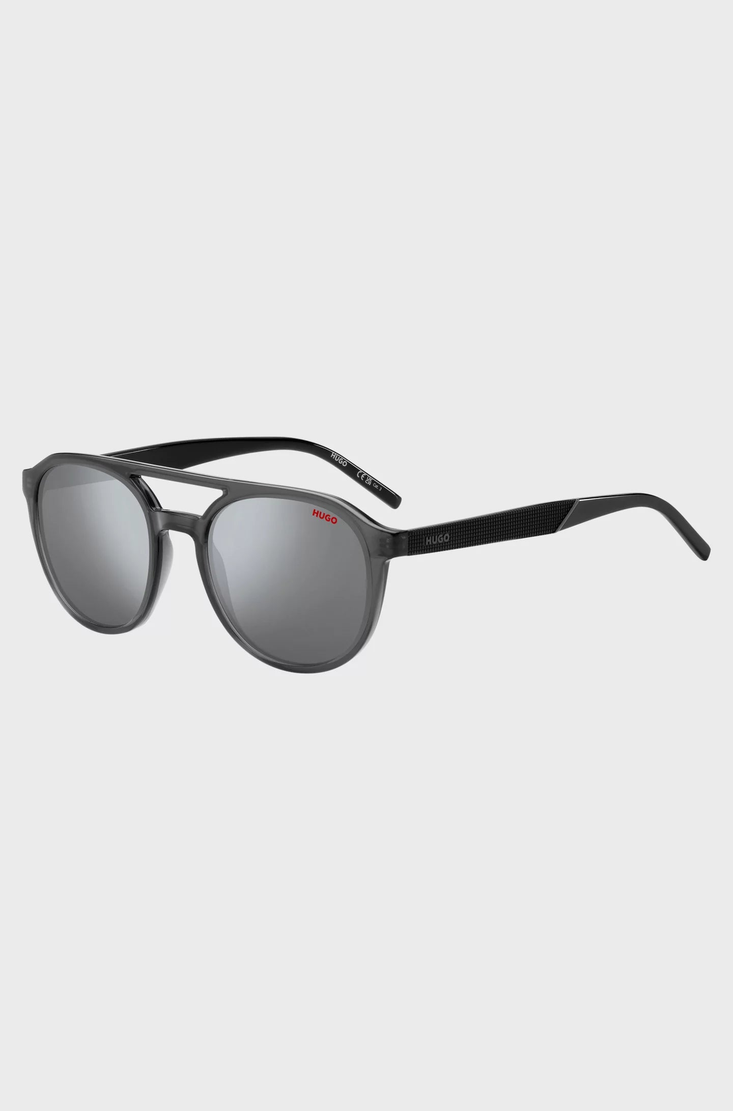 DOUBLE-BRIDGE SUNGLASSES IN GREY ACETATE WITH PATTERNED TEMPLES